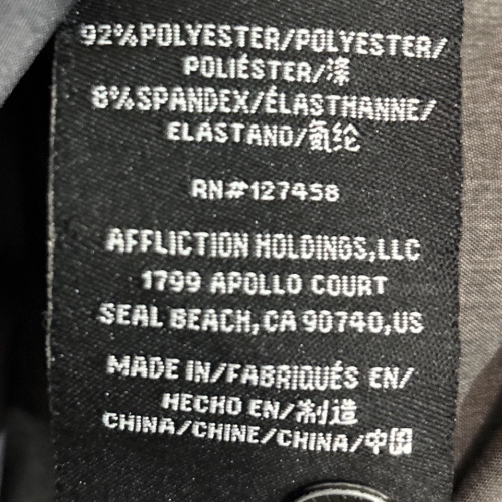 Affliction Black Label -‎ Grey Acid Wash Skull Graphic Button Down Shirt Medium - Picture 10 of 11